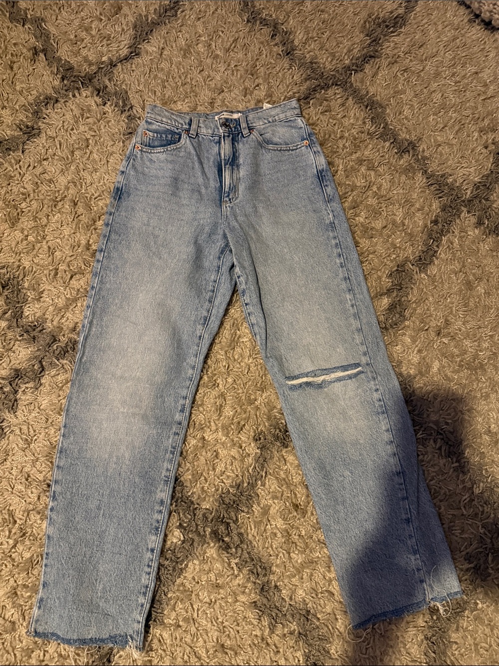 Garage Light Blue Straight Leg Women’s Jeans with Knee Rip